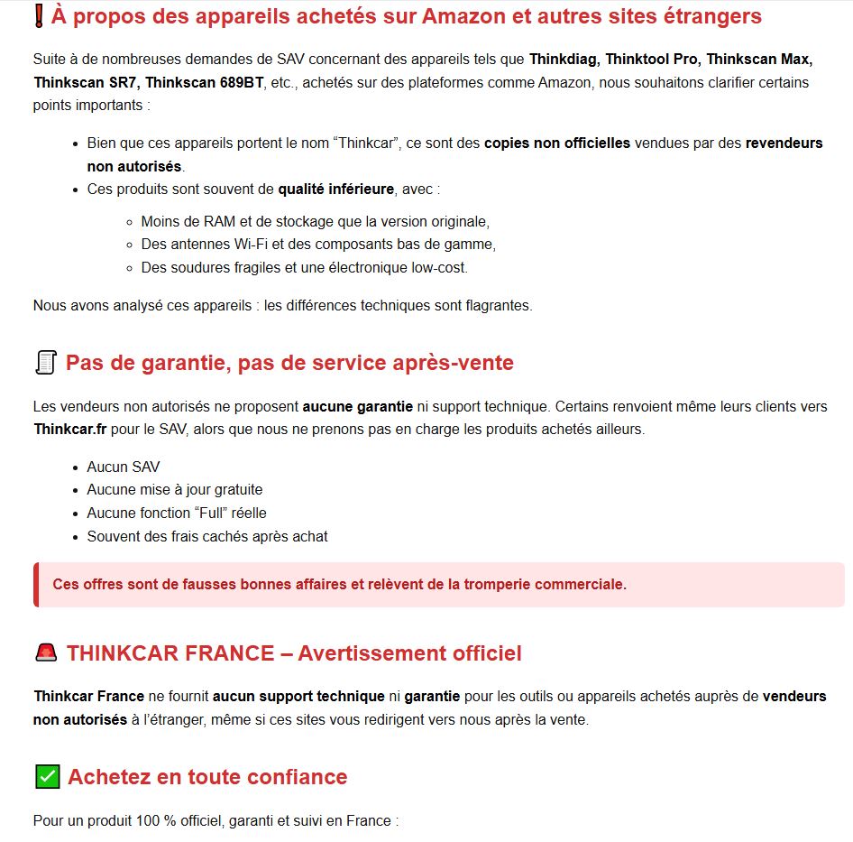 AVERTISSEMENT THINKCAR2